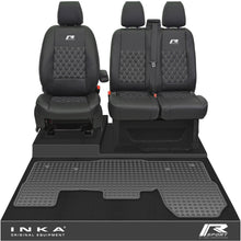 Load image into Gallery viewer, Ford Transit MK8/MK9 Front 1+2 Bentley Diamond Quilt Leatherette Tailored Seat Covers &amp; Tailored Rubber Mat Black MY14 Onwards (Choice of 7 Colours)
