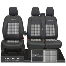 Load image into Gallery viewer, Ford Transit Custom INKA Custom Professional Front 1+2 Tartan Leatherette Tailored Seat Covers Black MY-12-23 (Choice of 7 Colours)
