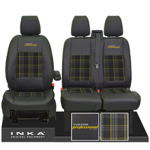 Load image into Gallery viewer, Ford Transit Custom INKA Custom Professional Front 1+2 Tartan Leatherette Tailored Seat Covers Black MY-12-23 (Choice of 7 Colours)
