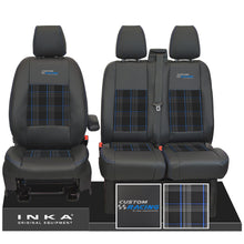 Load image into Gallery viewer, Ford Transit Custom INKA Custom Racing Front 1+2 Tartan Leatherette Tailored Seat Covers Black MY12-23 Seven Colours
