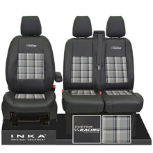 Load image into Gallery viewer, Ford Transit Custom INKA Custom Racing Front 1+2 Tartan Leatherette Tailored Seat Covers Black MY12-23 Seven Colours
