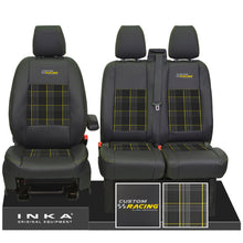 Load image into Gallery viewer, Ford Transit Custom INKA Custom Racing Front 1+2 Tartan Leatherette Tailored Seat Covers Black MY12-23 Seven Colours
