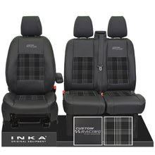Load image into Gallery viewer, Ford Transit Custom INKA Custom Racing Front 1+2 Tartan Leatherette Tailored Seat Covers Black MY12-23 Seven Colours

