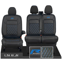 Load image into Gallery viewer, All New Ford Transit Custom Front 1+2 INKA Bentley Leatherette Tailored Seat Covers Black MY-2024 (Choice of 7 Colours) R Sport Embroidery
