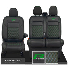 Load image into Gallery viewer, All New Ford Transit Custom Front 1+2 INKA Bentley Leatherette Tailored Seat Covers Black MY-2024 (Choice of 7 Colours) R Sport Embroidery
