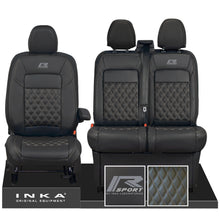 Load image into Gallery viewer, All New Ford Transit Custom Front 1+2 INKA Bentley Leatherette Tailored Seat Covers Black MY-2024 (Choice of 7 Colours) R Sport Embroidery
