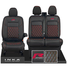 Load image into Gallery viewer, All New Ford Transit Custom Front 1+2 INKA Bentley Leatherette Tailored Seat Covers Black MY-2024 (Choice of 7 Colours) R Sport Embroidery
