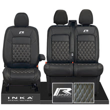 Load image into Gallery viewer, All New Ford Transit Custom Front 1+2 INKA Bentley Leatherette Tailored Seat Covers Black MY-2024 (Choice of 7 Colours) R Sport Embroidery

