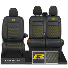Load image into Gallery viewer, All New Ford Transit Custom Front 1+2 INKA Bentley Leatherette Tailored Seat Covers Black MY-2024 (Choice of 7 Colours) R Sport Embroidery
