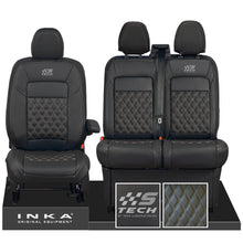 Load image into Gallery viewer, All New Ford Transit Custom S-TECH Front 1+2 INKA Bentley Leatherette Tailored Seat Covers Black MY-2024 (Choice of 7 Colours)

