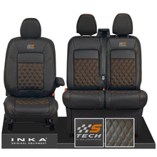 Load image into Gallery viewer, All New Ford Transit Custom S-TECH Front 1+2 INKA Bentley Leatherette Tailored Seat Covers Black MY-2024 (Choice of 7 Colours)
