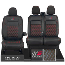 Load image into Gallery viewer, All New Ford Transit Custom S-TECH Front 1+2 INKA Bentley Leatherette Tailored Seat Covers Black MY-2024 (Choice of 7 Colours)
