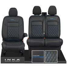 Load image into Gallery viewer, All New Ford Transit Custom Front 1+2 INKA Bentley Leatherette Tailored Seat Covers Black MY-2024 Custom Professional Embroidery
