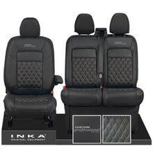 Load image into Gallery viewer, All New Ford Transit Custom Front 1+2 INKA Bentley Leatherette Tailored Seat Covers Black MY-2024 Custom Professional Embroidery
