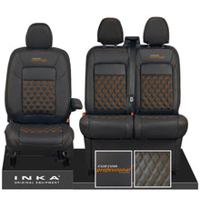 Load image into Gallery viewer, All New Ford Transit Custom Front 1+2 INKA Bentley Leatherette Tailored Seat Covers Black MY-2024 Custom Professional Embroidery
