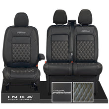 Load image into Gallery viewer, All New Ford Transit Custom Front 1+2 INKA Bentley Leatherette Tailored Seat Covers Black MY-2024 Custom Professional Embroidery
