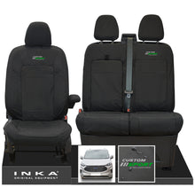 Load image into Gallery viewer, All New Ford Transit Custom INKA Front 1+2 Tailored Waterproof Seat Covers Set Black MY-2024 Onwards - Custom Sport Embroidery
