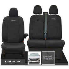 Load image into Gallery viewer, All New Ford Transit Custom INKA Front 1+2 Tailored Waterproof Seat Covers Set Black MY-2024 Onwards - Custom Sport Embroidery
