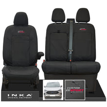 Load image into Gallery viewer, All New Ford Transit Custom INKA Front 1+2 Tailored Waterproof Seat Covers Set Black MY-2024 Onwards - Custom Sport Embroidery
