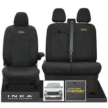 Load image into Gallery viewer, All New Ford Transit Custom INKA Front 1+2 Tailored Waterproof Seat Covers Set Black MY-2024 Onwards - Custom Sport Embroidery
