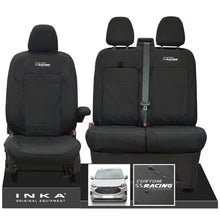 Load image into Gallery viewer, All New Ford Transit Custom INKA Front 1+2 Tailored Waterproof Seat Covers Set Black MY-2024 Onwards - Custom Racing Embroidery

