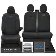 The All New Ford Transit Custom INKA Front 1+2 Tailored Waterproof Seat Covers Set Black MY-2024 Onwards - CV Professional Embroidery
