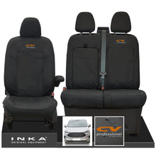 Load image into Gallery viewer, The All New Ford Transit Custom INKA Front 1+2 Tailored Waterproof Seat Covers Set Black MY-2024 Onwards - CV Professional Embroidery
