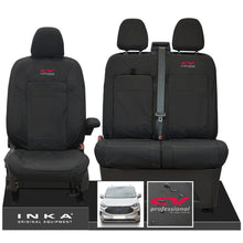 Load image into Gallery viewer, The All New Ford Transit Custom INKA Front 1+2 Tailored Waterproof Seat Covers Set Black MY-2024 Onwards - CV Professional Embroidery
