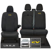 Load image into Gallery viewer, The All New Ford Transit Custom INKA Front 1+2 Tailored Waterproof Seat Covers Set Black MY-2024 Onwards - CV Professional Embroidery
