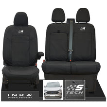 Load image into Gallery viewer, The All New Ford Transit Custom INKA Front 1+2 Tailored Waterproof Seat Covers Set Black MY-2024 Onwards - S-TECH Embroidery
