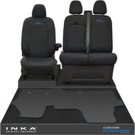 The All New Ford Transit Custom Front 1+2 Tailored Waterproof Seat Covers & Tailored Rubber Mat Black MY 2024+(Choice of 7 Colours) - Custom Professional Embroidery