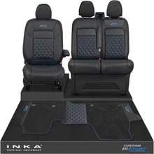 Load image into Gallery viewer, All New Ford Transit Custom Front 1+2 Bentley Leatherette Tailored Seat Covers &amp; Matching Tailored Floor Mat Black MY-2024> (7 Colours) - Custom Sport Embroidery
