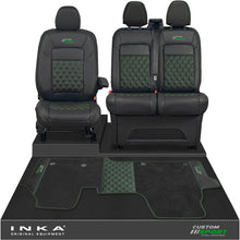 Load image into Gallery viewer, All New Ford Transit Custom Front 1+2 Bentley Leatherette Tailored Seat Covers &amp; Matching Tailored Floor Mat Black MY-2024> (7 Colours) - Custom Sport Embroidery
