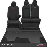 The All New Ford Transit Custom Front 1+2 Tailored Waterproof Seat Covers & Tailored Rubber Mat Black MY 2024+(Choice of 7 Colours) - Custom Sport Embroidery