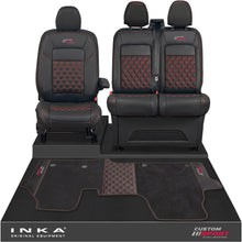 Load image into Gallery viewer, All New Ford Transit Custom Front 1+2 Bentley Leatherette Tailored Seat Covers &amp; Matching Tailored Floor Mat Black MY-2024> (7 Colours) - Custom Sport Embroidery
