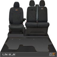 The All New Ford Transit Custom Front 1+2 Tailored Waterproof Seat Covers & Tailored Rubber Mat Black MY 2024+(Choice of 7 Colours) - S-TECH Embroidery