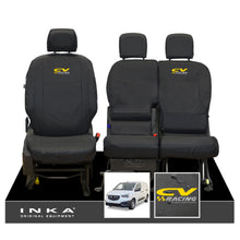 Load image into Gallery viewer, Vauxhall Opel Combo INKA Front 1+2 Set Tailored Waterproof Seat Covers Black MY-2018 Onwards - CV Racing Embroidery
