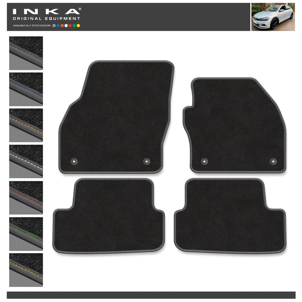 VW Polo Front & Rear Premium Tailored Carpet Mat Set with 7x Stitch Colours Fits MY2018 Onwards