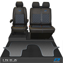 Load image into Gallery viewer, VW Transporter T6.1, T6, T5.1 Front 1+2 Bentley Diamond Quilt Leatherette Tailored Seat Covers &amp; Tailored Rubber Mat Black MY 2015 Onwards (Choice of 7 Colours)
