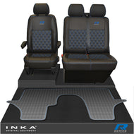 VW Transporter T6.1, T6, T5.1 Front 1+2 Bentley Diamond Quilt Leatherette Tailored Seat Covers & Tailored Rubber Mat Black MY 2015 Onwards (Choice of 7 Colours)