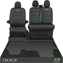 Load image into Gallery viewer, New VW Transporter T7 Panel Van Front 1+2 Bentley Diamond Quilt Leatherette Tailored Seat Covers &amp; Tailored Rubber Mat Black MY25 Onwards R Series Embroidery
