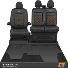 Load image into Gallery viewer, New VW Transporter T7 Panel Van Front 1+2 Bentley Diamond Quilt Leatherette Tailored Seat Covers &amp; Tailored Rubber Mat Black MY25 Onwards R Series Embroidery
