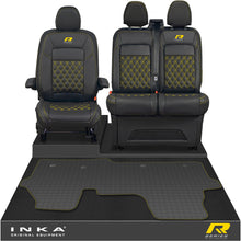 Load image into Gallery viewer, New VW Transporter T7 Panel Van Front 1+2 Bentley Diamond Quilt Leatherette Tailored Seat Covers &amp; Tailored Rubber Mat Black MY25 Onwards R Series Embroidery
