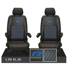 Load image into Gallery viewer, New VW Transporter T6.1, T6, T5.1 Front 1+1 Bentley Diamond Quilt Tailored Leatherette Seat Covers Black Fits Panel Van &amp; Kombi
