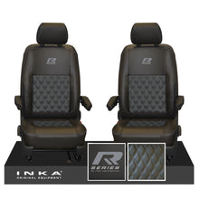 Load image into Gallery viewer, New VW Transporter T6.1, T6, T5.1 Front 1+1 Bentley Diamond Quilt Tailored Leatherette Seat Covers Black Fits Panel Van &amp; Kombi
