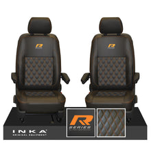 Load image into Gallery viewer, New VW Transporter T6.1, T6, T5.1 Front 1+1 Bentley Diamond Quilt Tailored Leatherette Seat Covers Black Fits Panel Van &amp; Kombi
