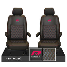 Load image into Gallery viewer, New VW Transporter T6.1, T6, T5.1 Front 1+1 Bentley Diamond Quilt Tailored Leatherette Seat Covers Black Fits Panel Van &amp; Kombi

