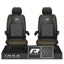 Load image into Gallery viewer, New VW Transporter T6.1, T6, T5.1 Front 1+1 Bentley Diamond Quilt Tailored Leatherette Seat Covers Black Fits Panel Van &amp; Kombi
