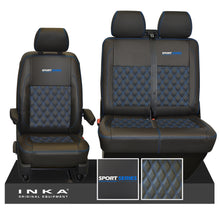 Load image into Gallery viewer, VW Transporter T6.1, T6, T5.1 Front 1+2 Bentley Diamond Quilt Tailored Leatherette Seat Covers Black Fits Panel Van &amp; Kombi
