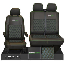 Load image into Gallery viewer, VW Transporter T6.1, T6, T5.1 Front 1+2 Bentley Diamond Quilt Tailored Leatherette Seat Covers Black Fits Panel Van &amp; Kombi
